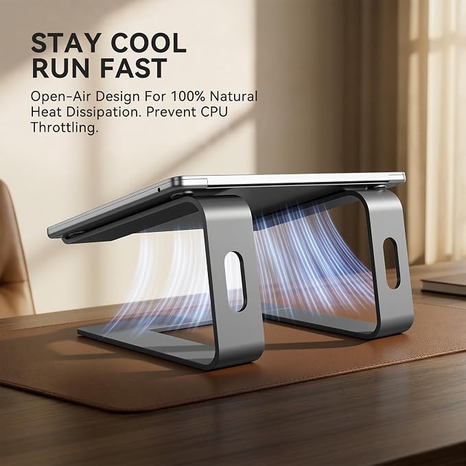 SOUNDANCE Laptop Stand, Aluminum Computer Riser, Ergonomic Laptops Elevator for Desk, Metal Holder Compatible with 10 to 15.6 Inches Notebook Computer, Grey - Image 2