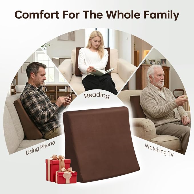 Vekkia Lumbar Support Pillow for Recliner, Ergonomic Back Support for Couch | Backrest Pillow, Improve Posture, Relieve Back Pain for Long Sitting & Elderly, for Armchair & Sofa, Removable Cover,Brown - Image 8