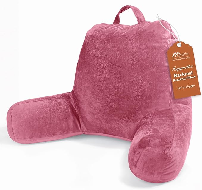 Sasttie Reading Pillow for Bed, Back Pillow for Sitting Up, Rose Pink | 18" Backrest Support Cushion for Couch, Sofa, and Floor, Dorm Essentials, OEKO-TEX, Adjustable Down Alternative Fill by SASTTIE