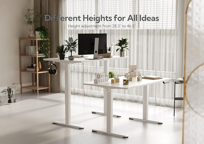 Claiks Electric Height Adjustable Standing Desk, 55x24 Inch, White | Smooth Height Adjustment, 3 Memory Presets, Cable Management Hub&Hook, Stable Steel Frame, 176lbs Capacity, Easy Assembly - Image 4