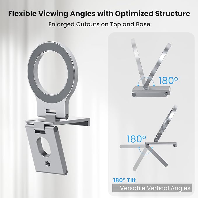 Itramax Continuity Camera Mount for iMac,Magnetic iPhone Monitor Holder | Foldable PC Screen Phone Webcam Stand,Metal Rings,for MagSafe iPhone 17/16/15/14/13/12/11/XR/XS,Apple TV,Studio Display,Gray - Image 3