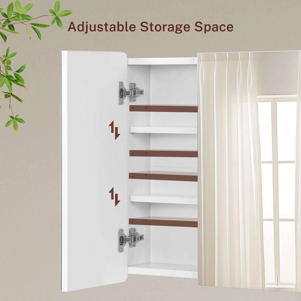 Medicine Cabinet Mirror with 2 Doors, Mount or Recessed Bathroom Wall Cabinet, Bathroom Mirror with Storage 3 Adjustable Shelves, White, 27.6 x 22.1 inch - Image 5