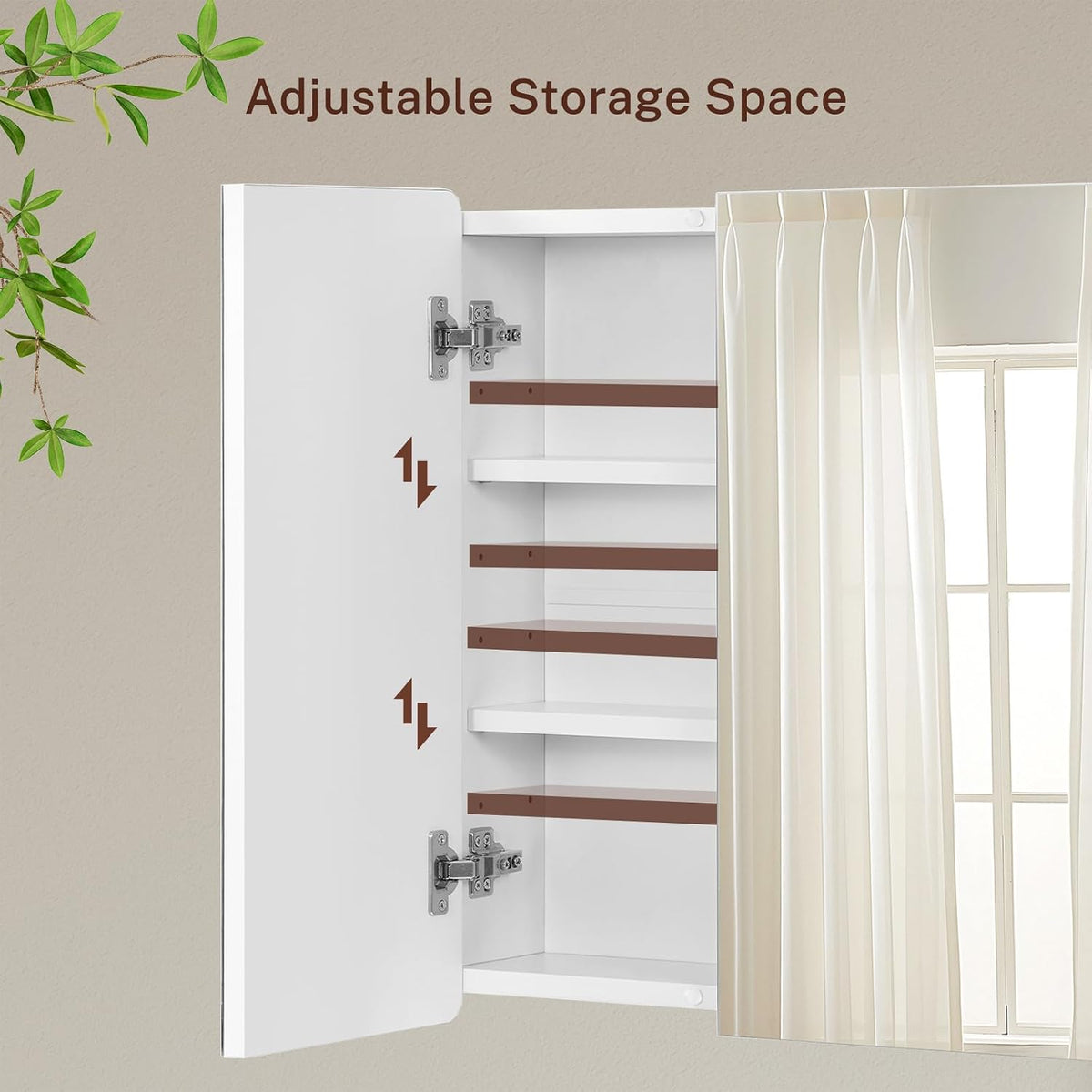 Medicine Cabinet Mirror with 2 Doors, Mount or Recessed Bathroom Wall Cabinet, Bathroom Mirror with Storage 3 Adjustable Shelves, White, 27.6 x 22.1 inch - Image 5