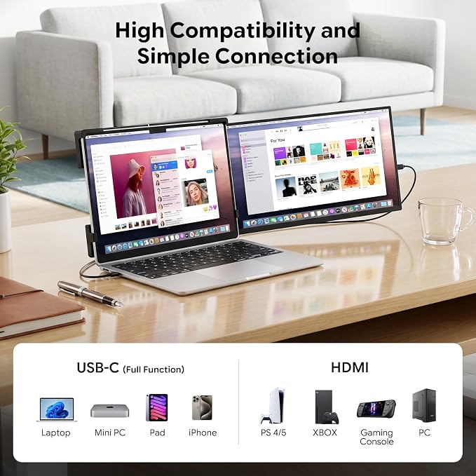 15.6" FHD 1080P Laptop Screen Extender for 13"-17" Laptop Portable Monitor | Dual Travel Screen Monitor IPS Plug & Play, Laptop Screen Monitor Extender Compatible with Windows/Mac/Android & Chrome OS - Image 4