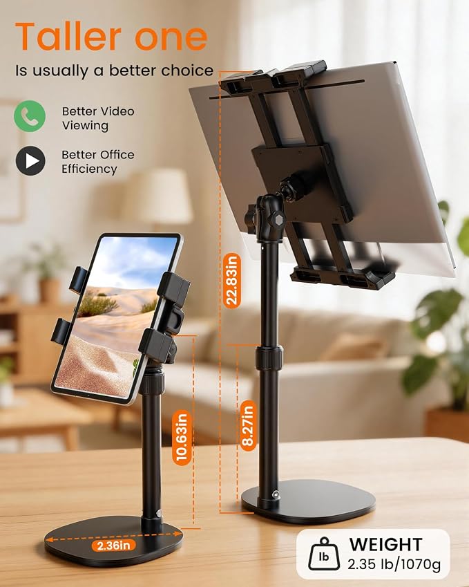 OHLPRO Heavy Duty Portable Monitor Stand for Desk, 22.83" Ultra Tall Tablet Holder with Wide Steel Base, 5.5 LB Capacity, iPad Stand Fits 5-22" Screen, iPad Pro 12.9 13, Office, Kitchen, Drawing - Image 2