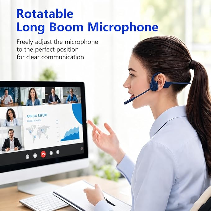 Open-Ear Headphones with Noise-Canceling Mic, Bone Conduction Headphones | AI ENC Noise Cancellation, One-Click Mute, Magnetic Charging, Bluetooth 6.0, Dual Device Connection, for Drivers Learners - Image 5