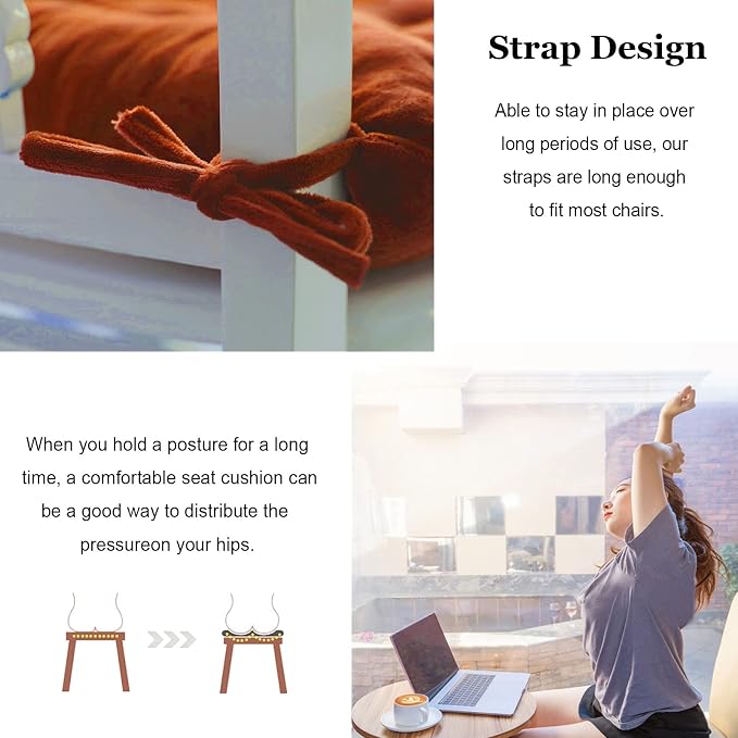 Set of 4 Square Chair Pads Indoor Seat Cushions Pillows with Ties Soft Comfortable Non Slip Chair Mat for Kitchen Dining Office Desk Living Room Outdoor Tatami 15.5" - Orange - Image 4
