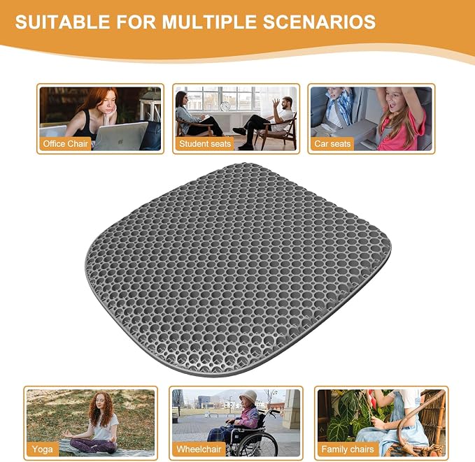 EVEME Large Gel Seat Cushion for Long Sitting with Non-Slip Cover,Soft & Breathable,Seat Cushion for Chair,Car,Office,Desk Chair,Wheelchair - Image 7