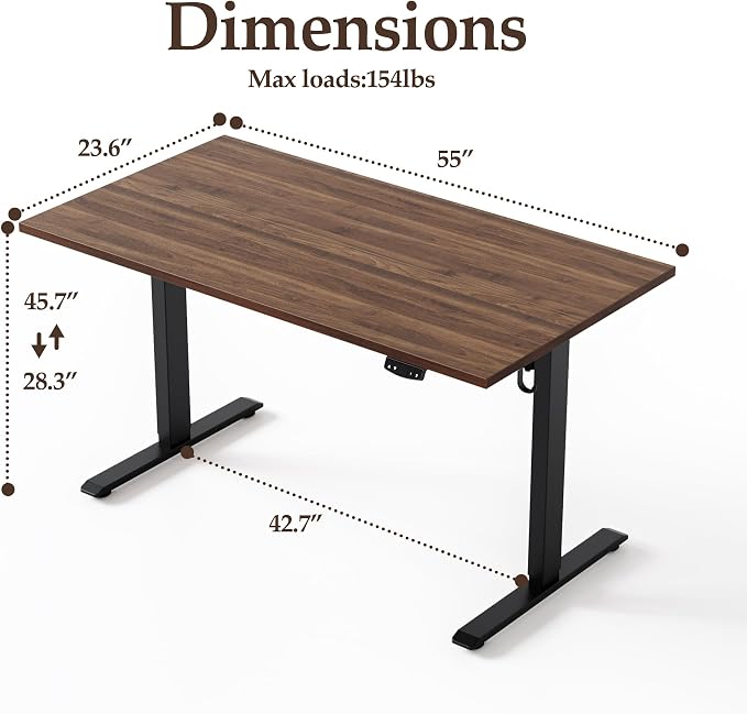 Klicelor 55 Inch Large Electric Standing Desk, Height Adjustable Office Desk, Sit Stand Up Computer Gaming Desk with Memory Preset, Two-Piece Desktop, Dark Walnut - Image 3