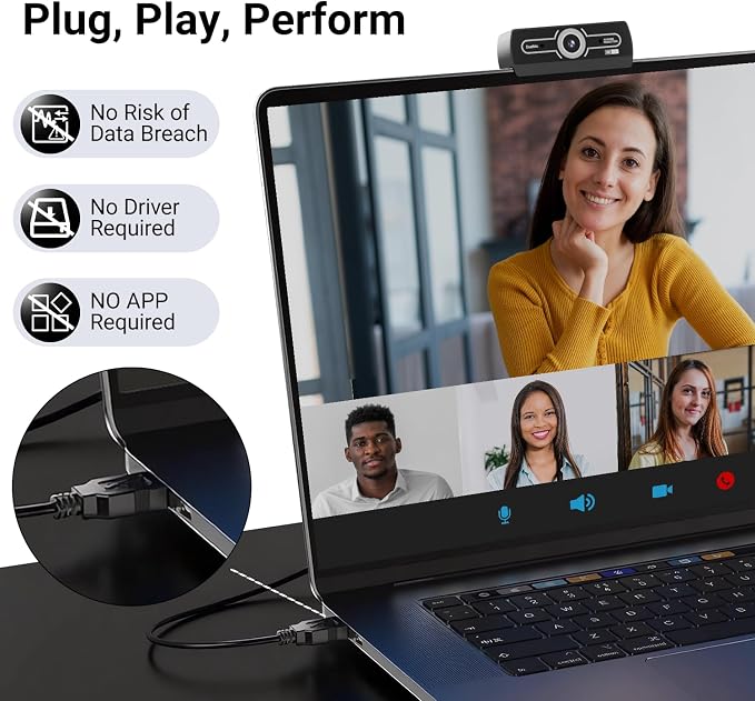 2K Webcam with Microphone, 1440P QHD Web Cam for Desktop Computer, Plug and Play USB Computer Camera for Laptop/PC, Streaming Web Camera with Auto Light Correction for Zoom/Teams/Skype, Mac/Windows - Image 6