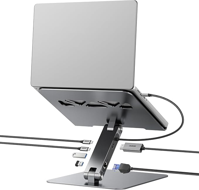 BENFEI Laptop Stand with USB C 6in1 Docking Station, HDMI 4K@60Hz,Gigabit Ethernet, 100W Power Delivery, 10Gbps 1*USB C 3.2 and 2*USB A 3.2 Compatible with MacBook Pro/Air, iPad Pro, XPS, Thinkpad by BENFEI