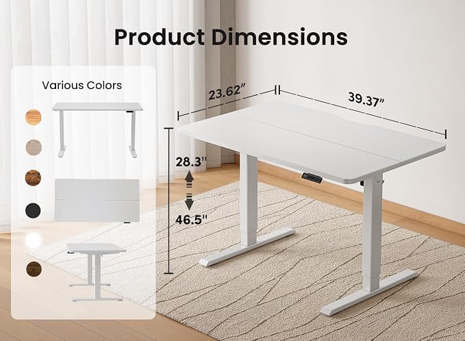 BANTI 40 × 24 Inches Standing Desk, Ergonomic, Electric Height Adjustable, Sit and Stand Up, Computer Office Desk with Splice Board, White Frame/Whitetop - Image 2