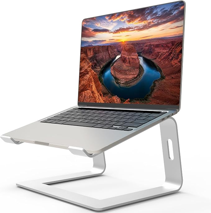 Orionstar Ergonomic Laptop Stand, Premium 5mm Aluminum Riser for 10-15.6 Inch Notebook Computer, Tool-Free Detachable Elevator Holder for Desk Office, Sturdy Riser for Eye-Level Neck Relief, Silver by Orionstar