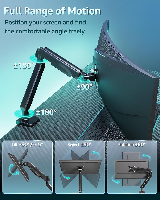 Heavy Duty Single Monitor Arm for Max 42 Inch Hold up to 33 lbs | Monitor Mount Desk Mount Height Adjustable Ultrawide Monitors Stand VESA Mount 70/100 - Image 7