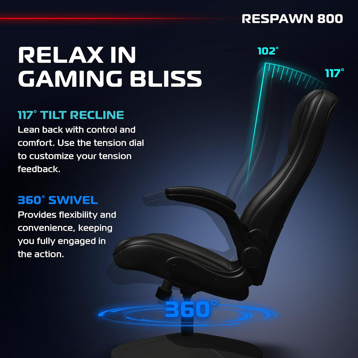 RESPAWN 800 Console Rocker Gaming Chair, Swivel Seat with Lumbar Support - Image 5