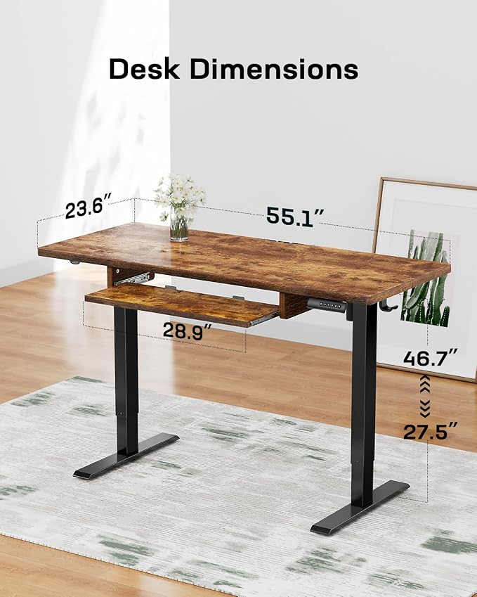 Marsail Electric Standing Desk with Sedentary Reminder, 55 * 24 Inch Standing Desk Adjustable Height, Stand up Desk for Home Office Furniture Computer Desk Memory Preset with Headphone Hook - Image 3
