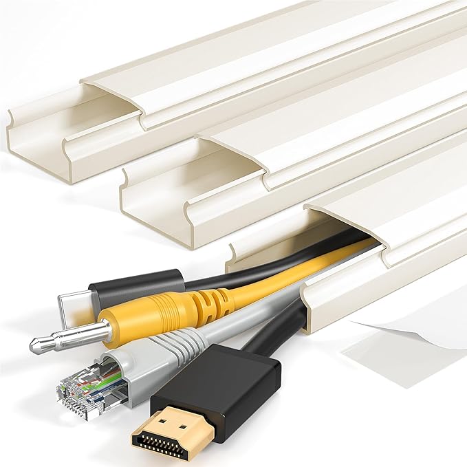 Yecaye TV Cord Hider, 42in Cord Cover Wall Mounted, W1.18in H0.6in, Beige | Large Cable Hider, Wire Covers for 4 Cords, Cable Raceway Wire Hiders for TV on Wall, Cable Cover Cord Concealer by Yecaye