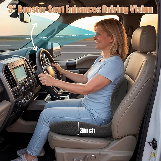 Thick Car Seat Cushion with Lumbar Support for Long Driving RV, Ergonomic Memory Foam Office Chair Cushion for Sciatica, Tailbone & Lower Back Relief, Ideal Gift for Drivers & Office Workers (Black) - Image 4