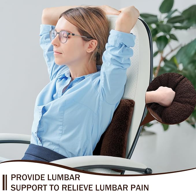 Queekay Fleece Lumbar Support Pillow 3 Section Back Pillow Office Chair for Back Support Comfortable Lumbar Cushion for Car Seat Pain Relief Sofa Rest(Coffee) - Image 4
