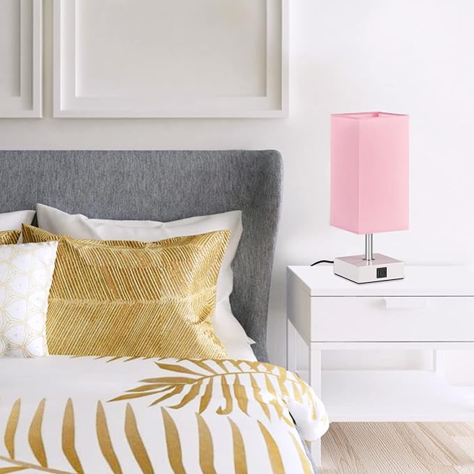 Pink Touch Table Lamp for Bedroom - Dimmable, USB C+A, Girls Bedside Lamp | 3-Way Dimmable, 3000K LED Bulb Included, Square Pink Shade White Base, Cute Room Decor for Teen Girls, Kids, Nightstand, Desk - Image 7