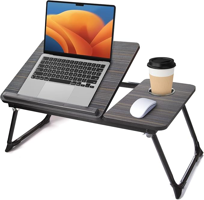 Lap Desk for Couch/Sofa/Floor, 5-Angle Adjustable Bed Desk with Foldable Legs &Cup Holder, Light Weight Bed Tray Table for Writing/Eating/Reading, Portable Laptop Stand for Adults, Kids by Unknown