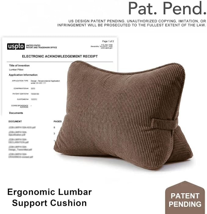 Pat. Pend. Corduroy Lumbar Support Pillow for Recliner, Sitting & Relaxing, Triangle Cushion for Sofa, Couch or Bed, Reading Pillow with Removable Washable Cover, Chocolate - Image 9