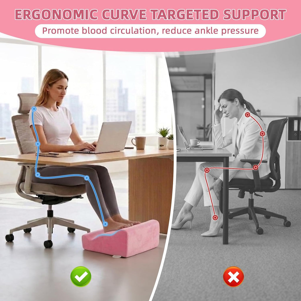 Foot Rest Ergonomic Pillow for Under Desk at Work & Handle Pink - Image 5