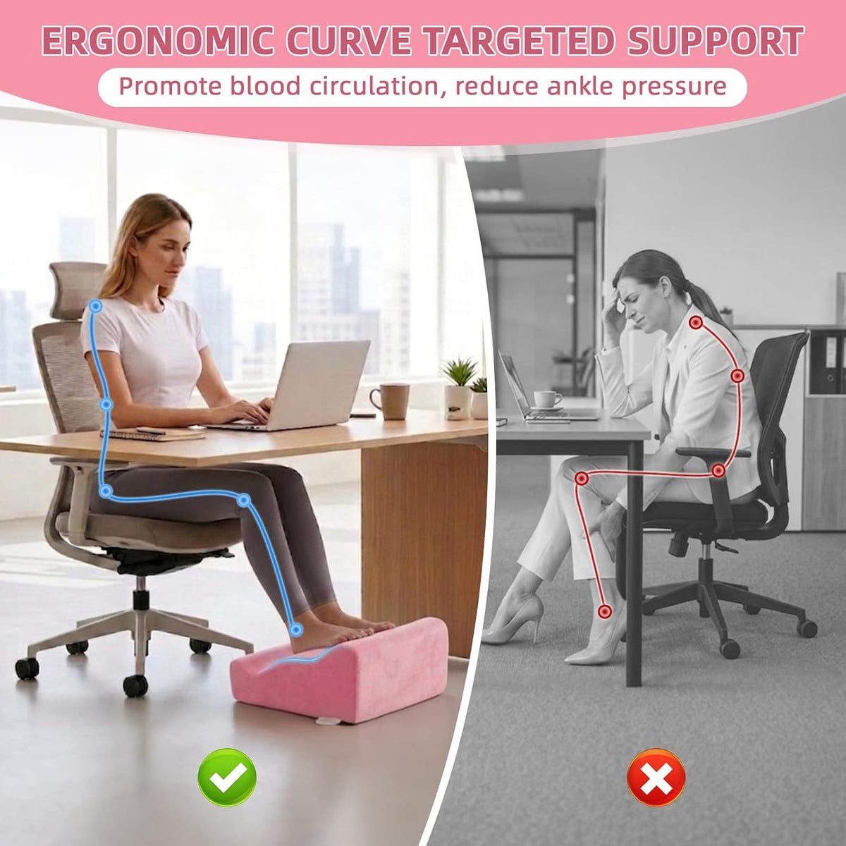Foot Rest Ergonomic Pillow for Under Desk at Work & Handle Pink - Image 5