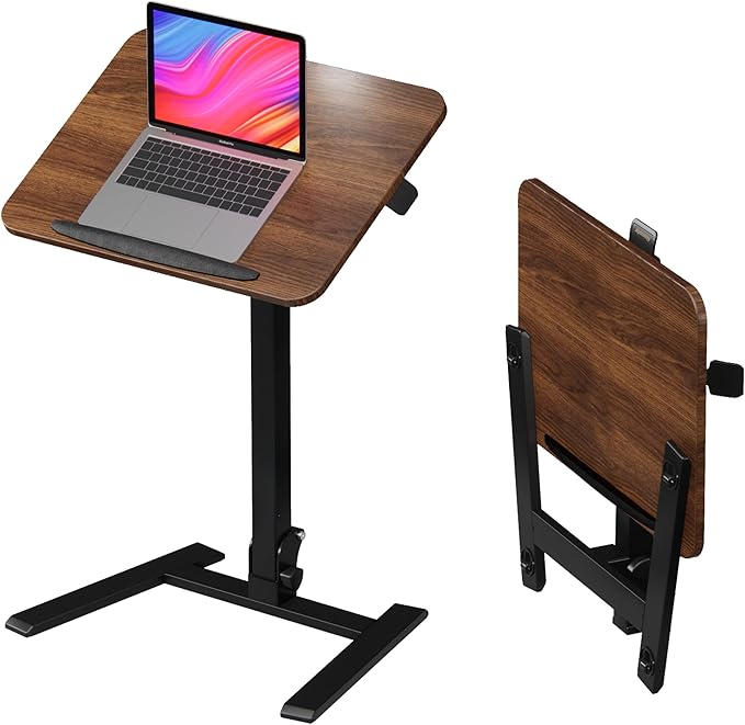 25" Mobile Folding Desk: Pneumatic Sit-Stand, No Assembly | 29-42" Height Adjustable Rolling Laptop Desk, Hidden Wheels, 0-90° Tilt Top. Ideal for Home Office, Craft & Study. by ALAWOODER