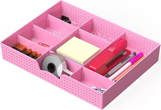 Simple Houseware Drawer Organizer Tray, 9 Adjustable Compartments, Pink | For Office, Makeup, and Craft Drawer or Desktop Storage by SimpleHouseware