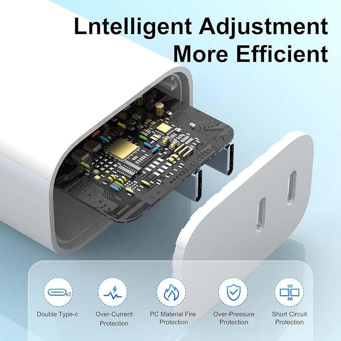 Dual Port USB C Charger Block Fast Charging with 6FT Fast Charging Cable for iPhone 17/16/15 - Image 3