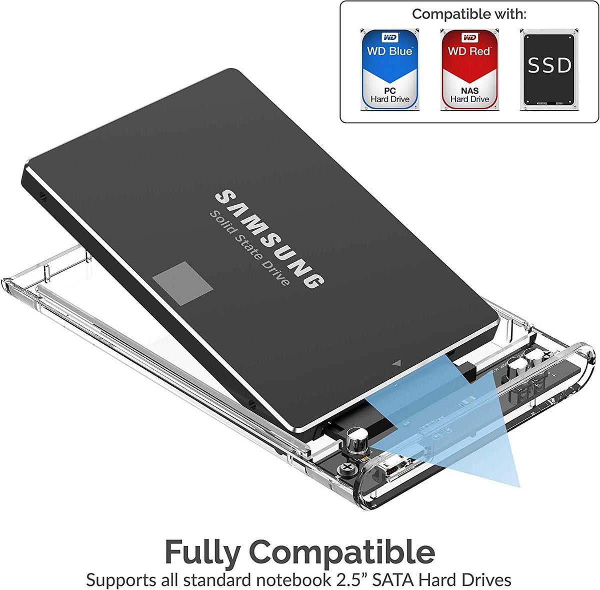 SABRENT 2.5in SATA to USB 3.0 Clear SSD/HDD Enclosure (EC-OCUB) - Image 4