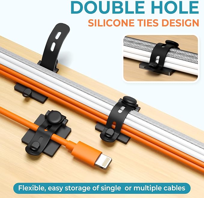 Kanemc 20PCS Cable Management Kit Adhesive Cable Clips | 20 Adjustable Cable Holders,20 Zip Ties,20 Screws&10 Extra Cable Straps, Cord Organizer for Home Office Under Desk Behind TV - Image 5
