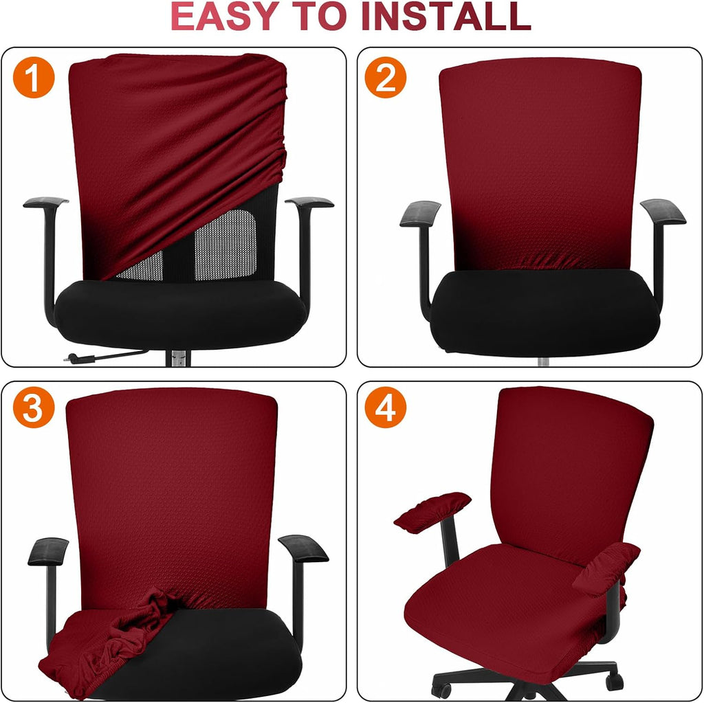 4 Pcs Office Chair Covers Set Computer Armrest Slipcover Seat, Red - Image 5