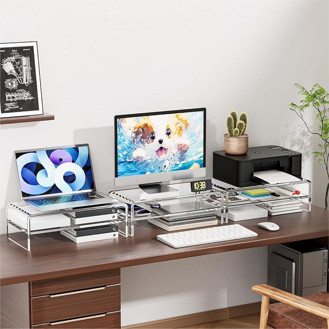Egchi Acrylic Monitor Stand, 2 Tiers Clear Monitor Riser Computer Stand for Office, Home, Office, 5.12 Inches Hight PC Desk Stand for Keyboard Storage, Premium Platform for Laptop Printer TV Screen | for Office, Home, Office, PC Desk Stand for Keyboard... - Image 7