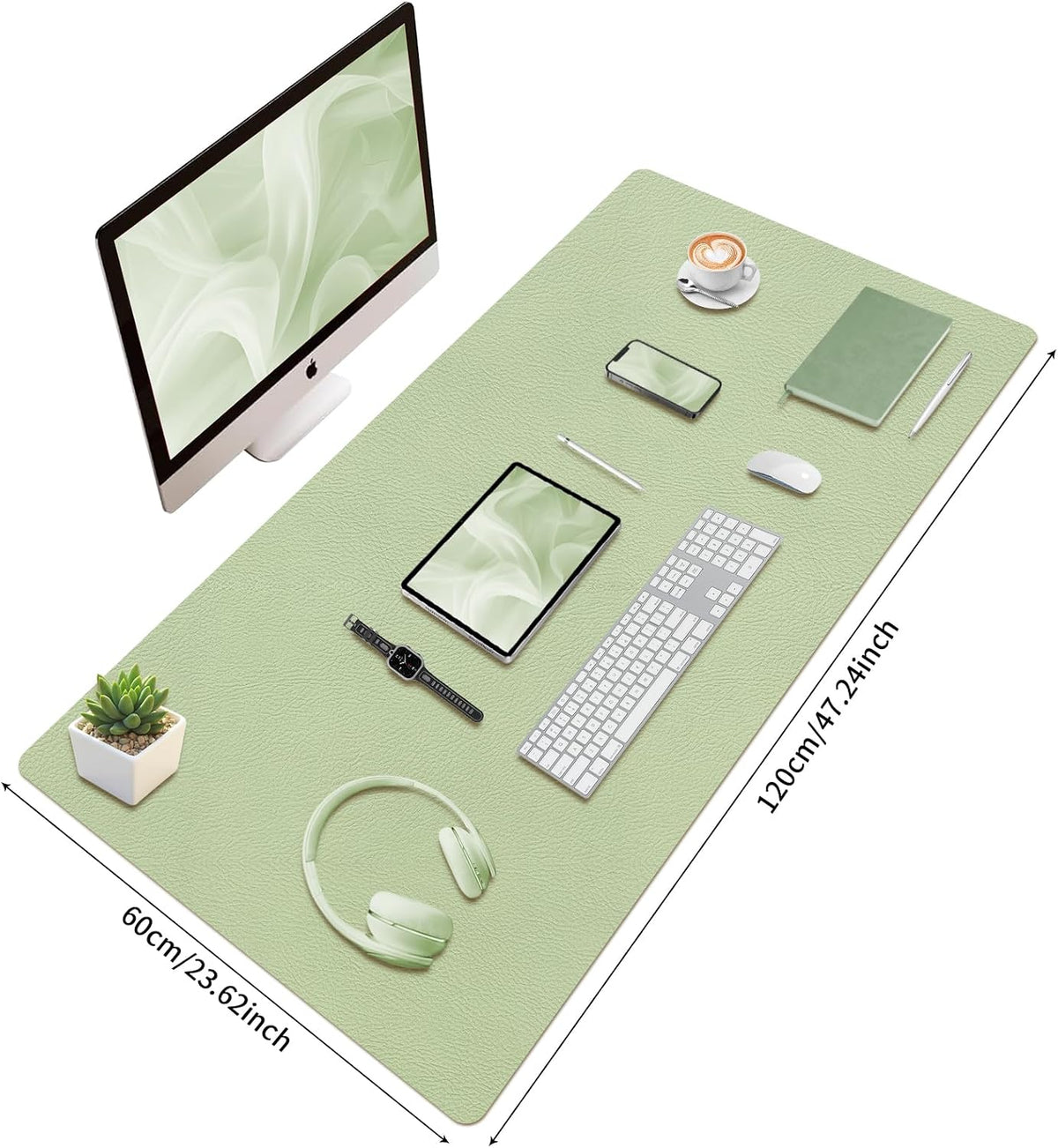 47.2" x 24" Large Desk Mat, Leather Desk Mat, Large Mouse Pad + Keyboard Pad, Non-Slip Desk Mat Protector for Office, Home - Green - Image 5