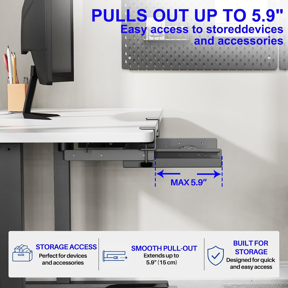 BYMECOST Sliding No Drill Under Desk Laptop Mount, Metal Storage Shelf - Image 6