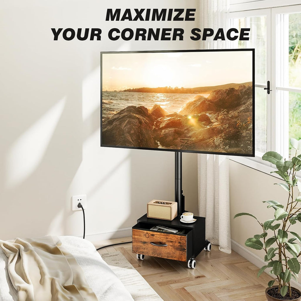 Rolling TV Stand for 27-60in TVs with Drawer & Power Outlet - Image 5