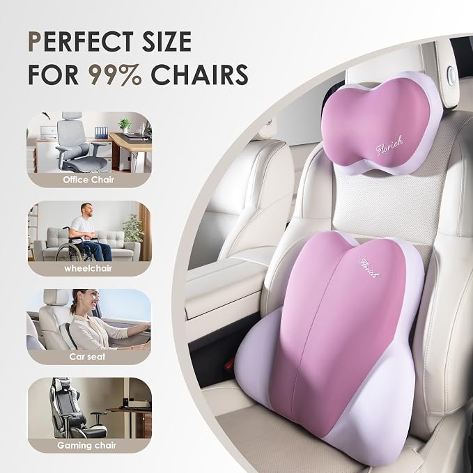 Lumbar Support with Car headrest Back Pillow for Chairs Headrest Pillow for Car Ergonomic Ultrathick Memory Foam Back Pillow for Office Chair (Purple) - Image 8