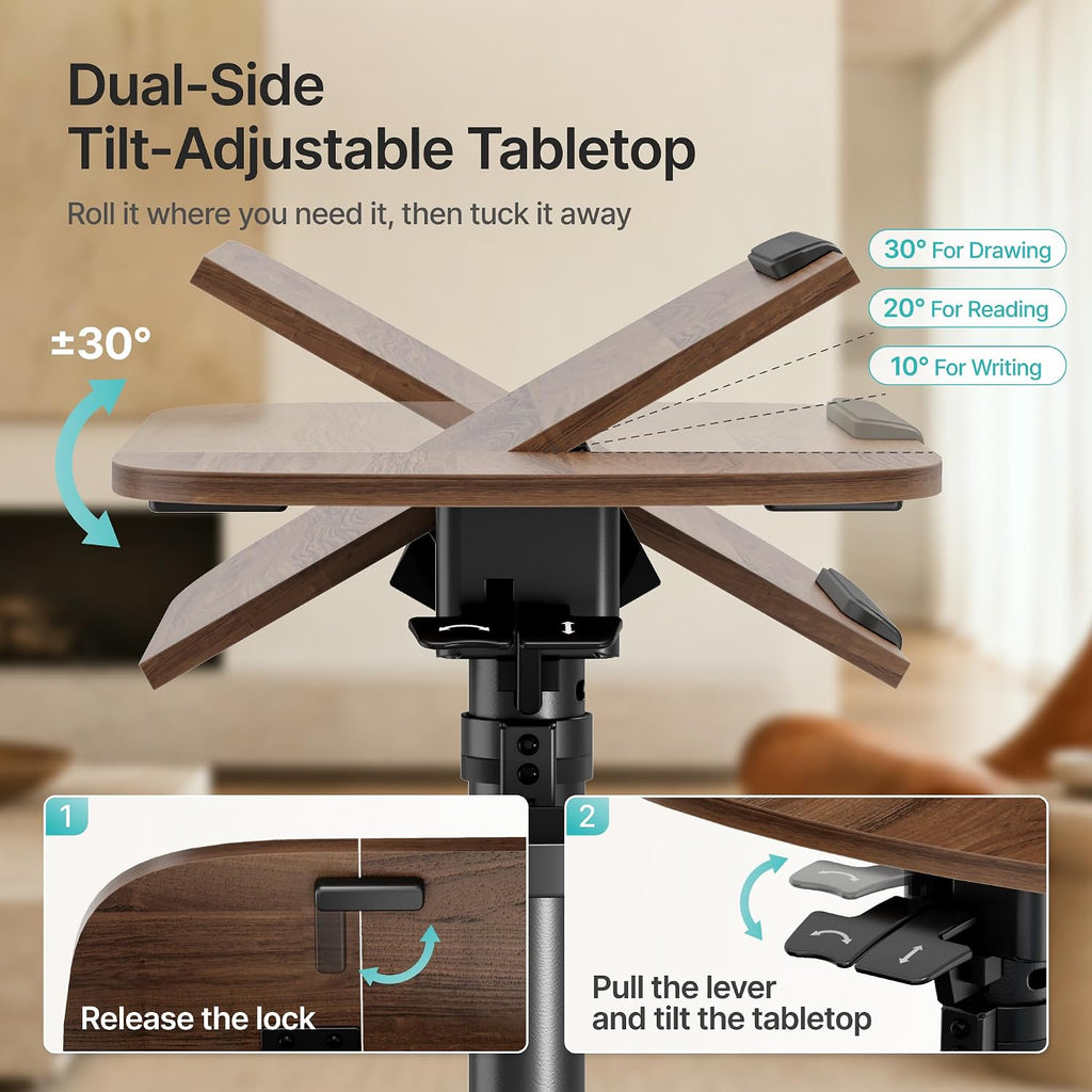 Overbed Table with Wheels, Two-Way Tilt, Easy Pneumatic Adjustment - Image 3