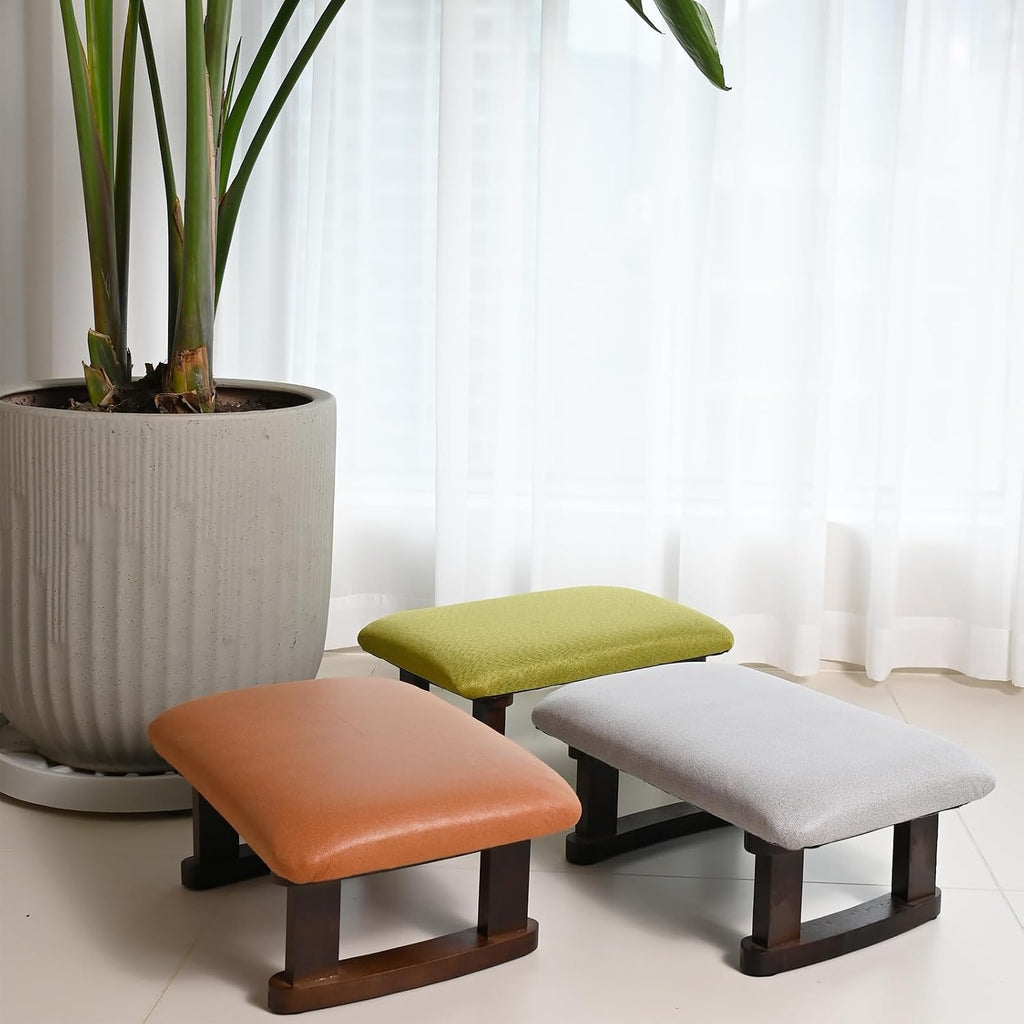 Small Footstool Office Under Desk Ottoman Padded Hassock 16.1"(41cm) x 6.7"(17cm) with Wooden Legs Modern Living Room Bedroom Work Nail Salon Compact Footrest Stool Relaxation Rest Foot Stool (Green) - Image 4