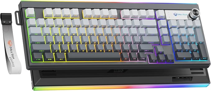 MEETION Wireless Gaming Keyboard, 98-Key Tri-Mode RGB Backlit, Black ﻿ | Bluetooth, 2.4G and USB wired modes, side-printed keycaps, programmable keys, volume knob, 4000mAh battery for PC and laptop by MEETION