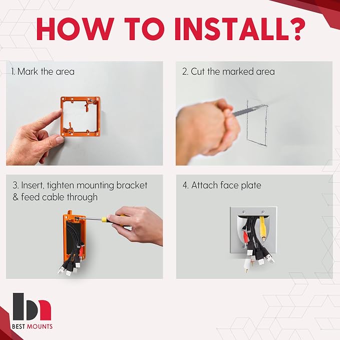 1 Pack Wall Plate Cable Pass Through with Bracket - In Wall Cable Management Kit - Recessed Cable Wall Plate Pair with Dual Gang Low Voltage Mounting Bracket - Decorator Cover for Low Voltage Cables - Image 4