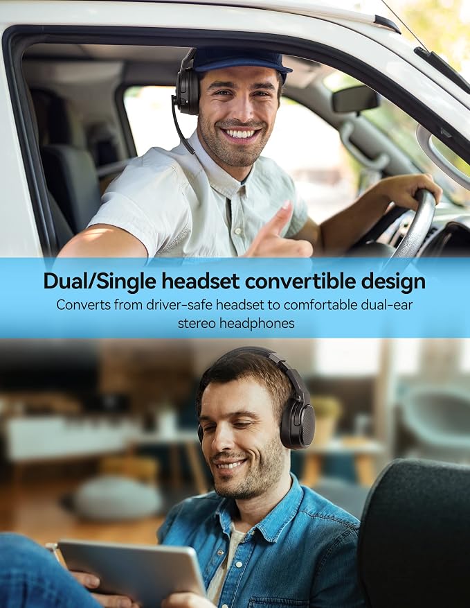 TECKNET Bluetooth Trucker Wireless Headset, Noise Cancelling Mic for Work | Single & Dual Ear, 50Hrs Battery, 3 EQ Music Modes, Clear Mic Wireless Headset for PC, Truck Drivers, Office & Call Center - Image 4