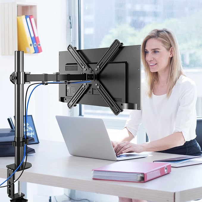 Non-VESA Single Monitor Arm Desk Mount with VESA Adapter Brackets | Holds Screens up to 27inches without VESA Holes, Fully Adjustable Stand, C-Clamp/Grommet Base - Image 7