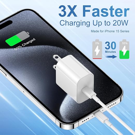 iPhone 17 16 15 Fast Charger and 10ft Type C to C Cable Cord Long, 20W USB C Charging Block Plug for Apple iPhone 17 Pro Max/17 Air/16 Pro/16 Plus/15 Pro/15 Mini/iPad Power Adapter Cube Brick/AirPods - Image 2