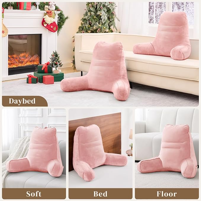 Sasttie Reading Pillow for Bed, Back Pillow for Sitting Up, Peach Pink | 21" Backrest Support Cushion for Couch, Sofa, and Floor, Dorm Essentials, OEKO-TEX, Adjustable Down Alternative Fill - Image 7