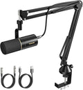 TONOR Dynamic Podcast Microphone, XLR/USB Mic for Podcasting, Recording, Streaming, XLR Cardioid Studio Mic with Quick Mute, 3.5mm Headphone Jack, Volume Control, Microfono with Boom Arm, Black,TD510+ by TONOR