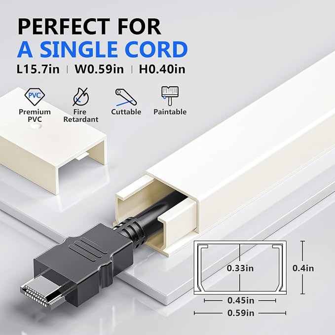 142in Beige Cord Hider, Delamu Beige Cord Covers for Wires on Wall, One-Cord Cable Hider, Wire Hider Wire Covers for Cords on Wall, Easy Set up Cable Cover Raceway, L15.7 W0.59 H0.4in - Image 2