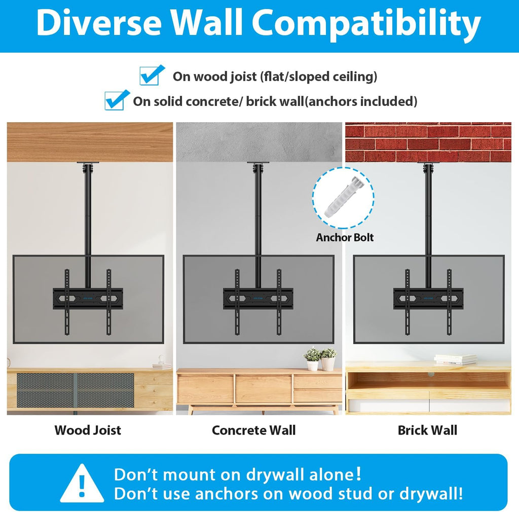 Ceiling TV Mount for 26-65 inch Flat Screen Displays, Adjustable Ceiling TV Bracket Fits Most LCD LED OLED TVs, 14.96Inch Single Extended Mounting Pole, Holds up to 110lbs, Max VESA 400x400mm - Image 6